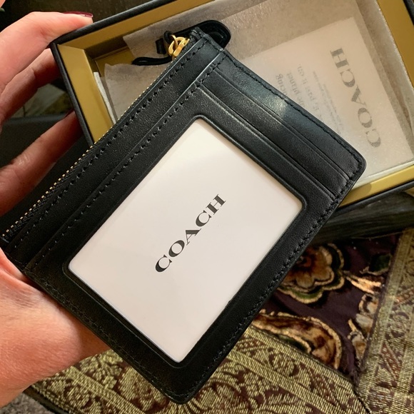 Authentic COACH 1941 leather/signature jacquard zip top card case/Keychain/ID - Picture 7 of 11